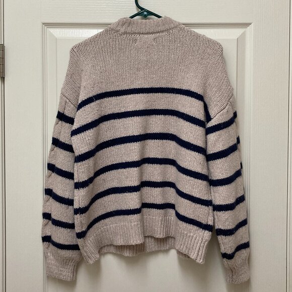 LC Lauren Conrad Cable Knit Womens Crewneck Sweater Size M Oatmeal Diana Stripe - Picture 6 of 15